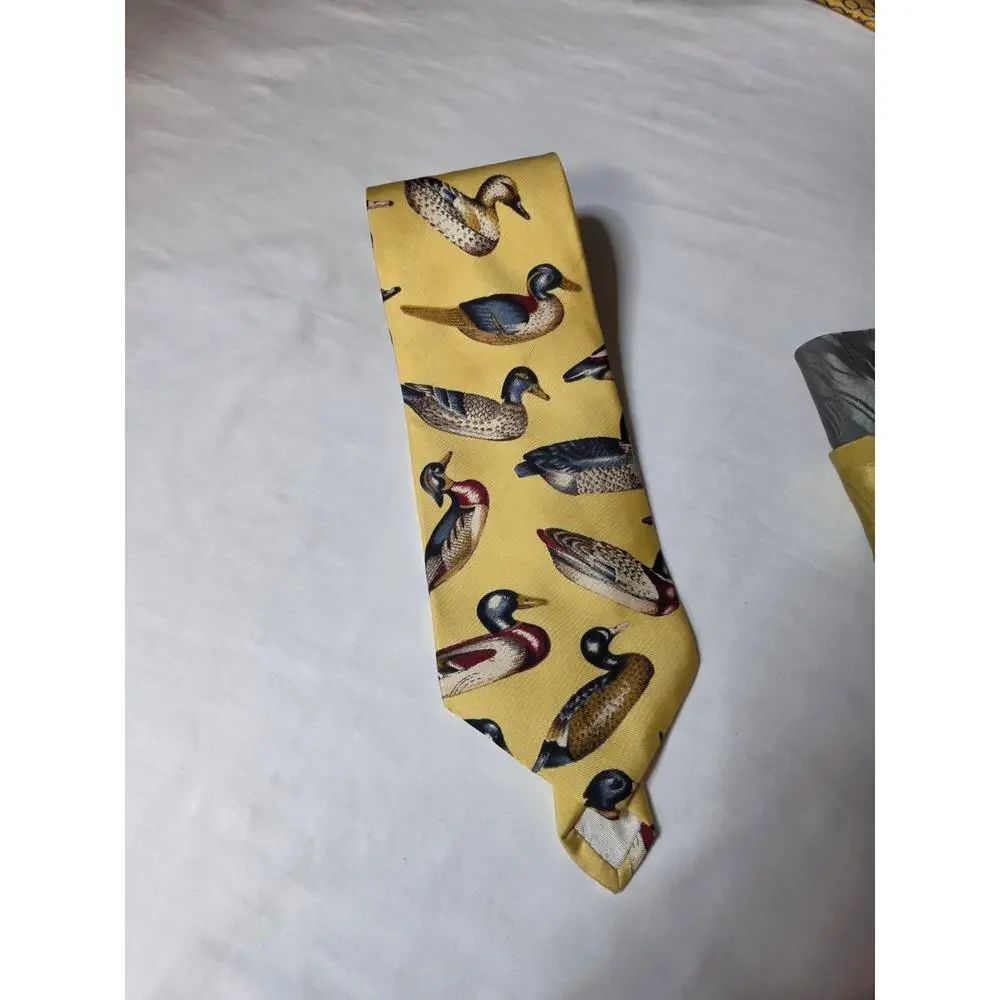 Ducks Unlimited Mallard Duck Yellow Imported Silk Neck Tie Made in USA